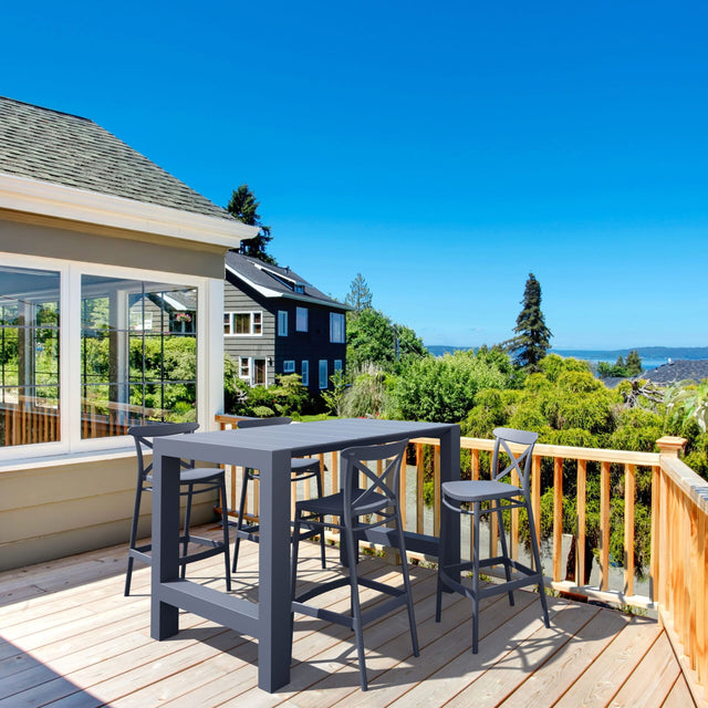 5 Piece Outdoor Bar Table Setting with Cross Barstools