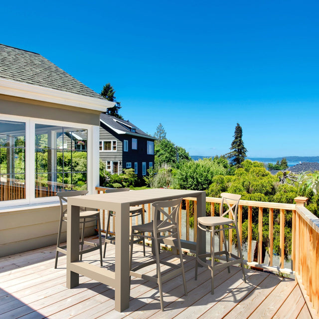 5 Piece Outdoor Bar Table Setting with Cross Barstools