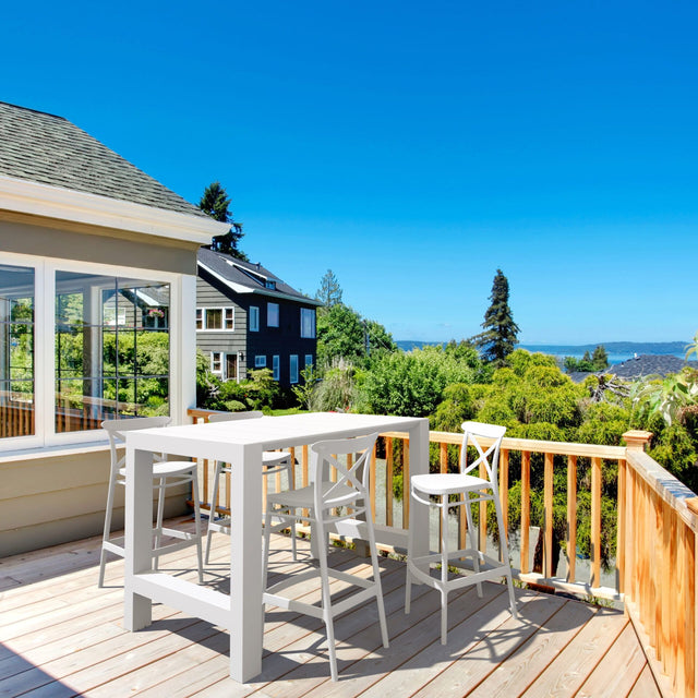 5 Piece Outdoor Bar Table Setting with Cross Barstools