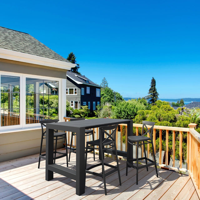 5 Piece Outdoor Bar Table Setting with Cross Barstools